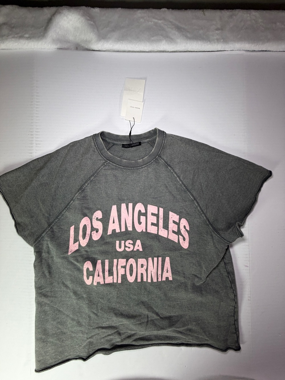 Zara Gray Graphic Tee with Pink Los Angeles Print